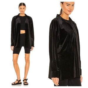 Norma Kamali / NWT black velvet Oversized Boyfriend NK Shirt medium M 38